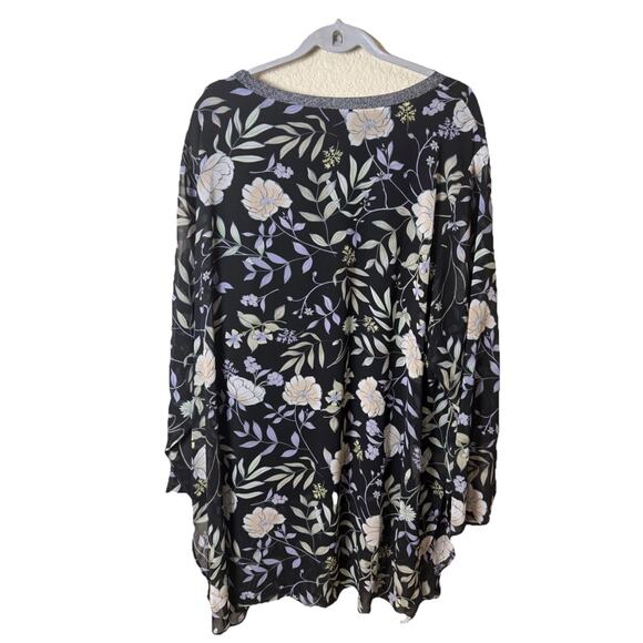 Calvin Klein 3X Black Purple Floral Vines Tunic NEW Tags Sheer Silver Neckline - Picture 8 of 12